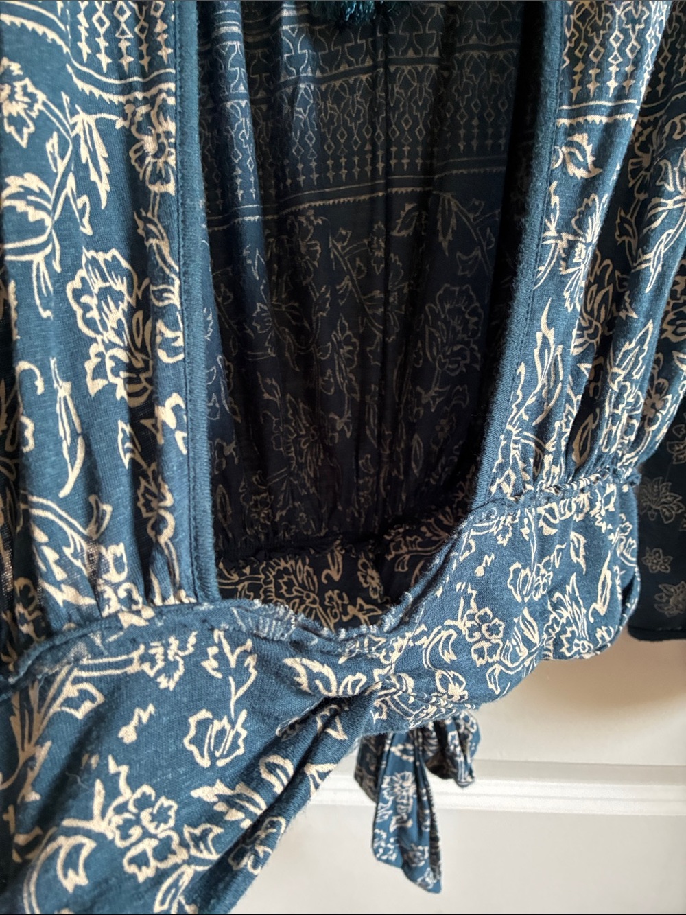 Free People Boho weekend warrior Blouse blue open back long sleeve oversized med - Picture 9 of 13